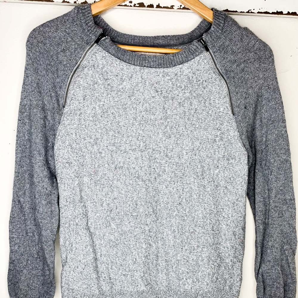 Banana Republic Zip Marled Gray Crewneck Sweater